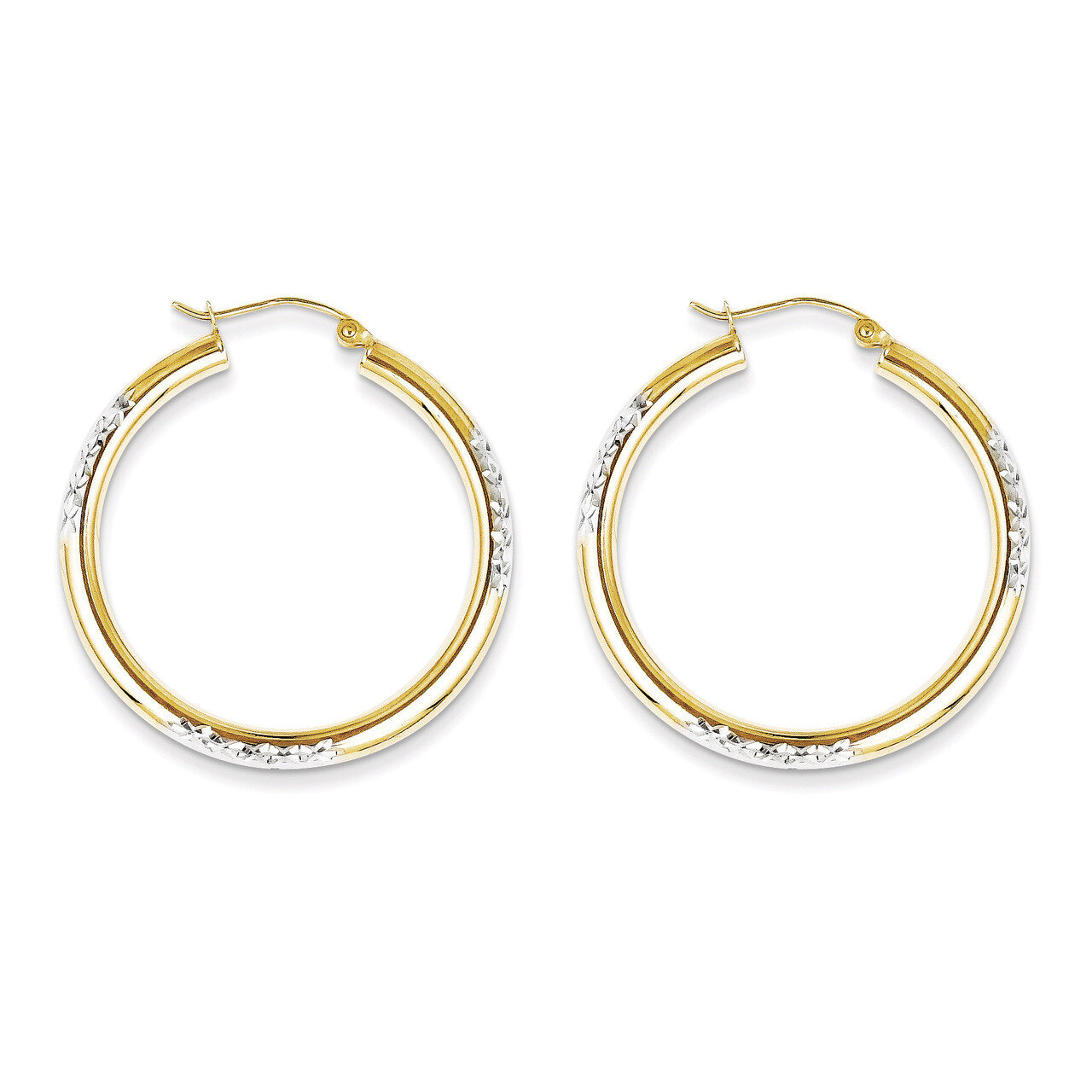 Diamond Cut 3mm Hoop Earrings 10K Gold &amp; Rhodium 10TC357, MPN: 10TC357, 883957518374