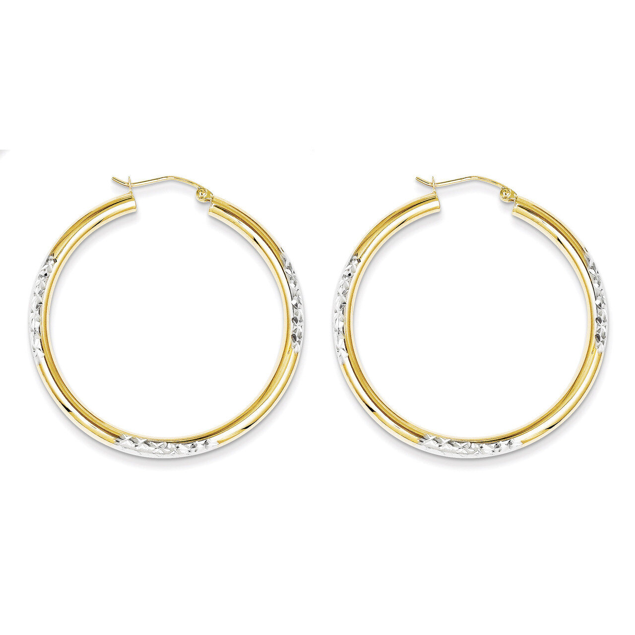 Diamond Cut 3mm Hoop Earrings 10K Gold &amp; Rhodium 10TC358, MPN: 10TC358, 883957456614