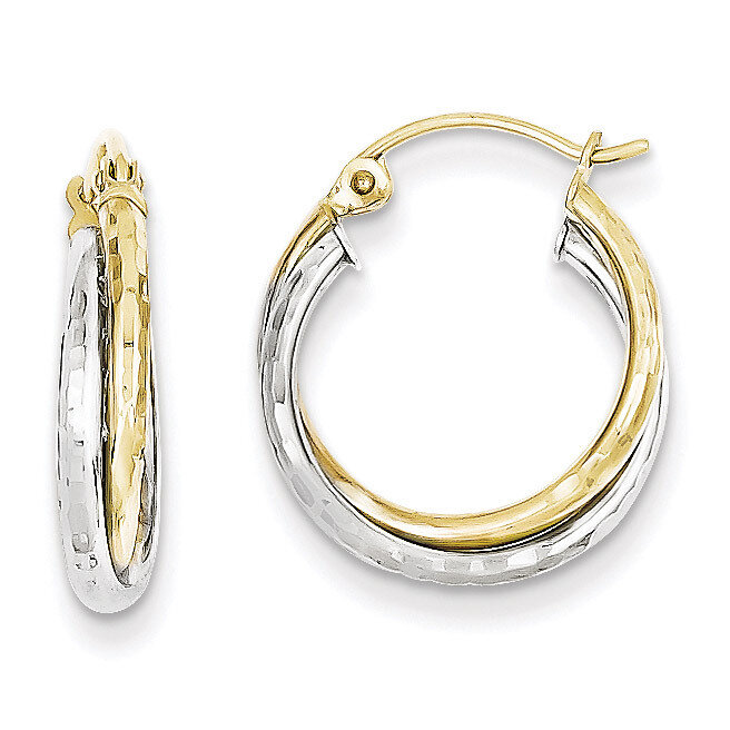 Yellow &amp; Textured Twist Hoop Earrings 10k White Gold 10TC365, MPN: 10TC365, 191101643392