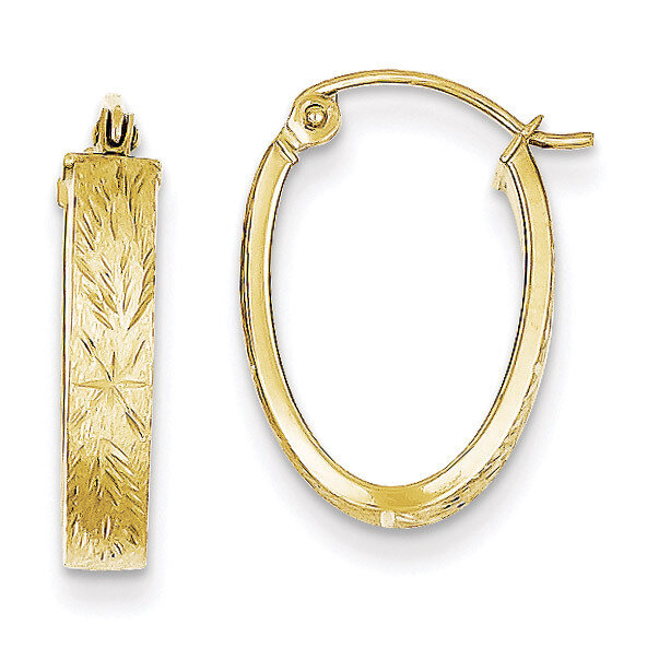 Brushed Diamond Cut Oval Hoop Earrings 10k Gold 10TC367