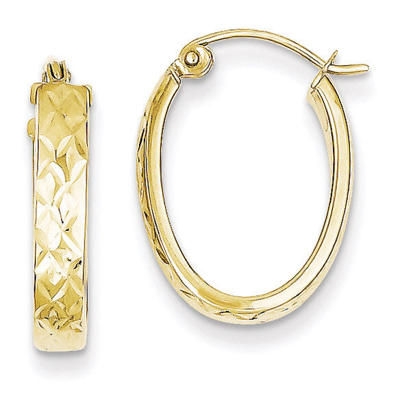 Diamond Cut Oval Hoop Earrings 10k Gold 10TC368, MPN: 10TC368, 883957550640