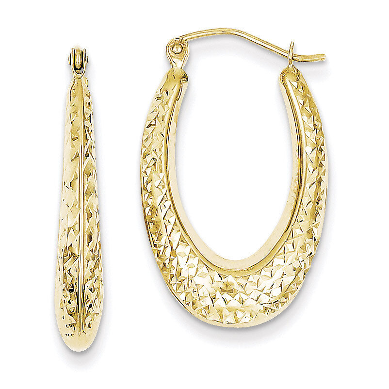 Textured Oval Hollow Hoop Earrings 10k Gold 10TC370