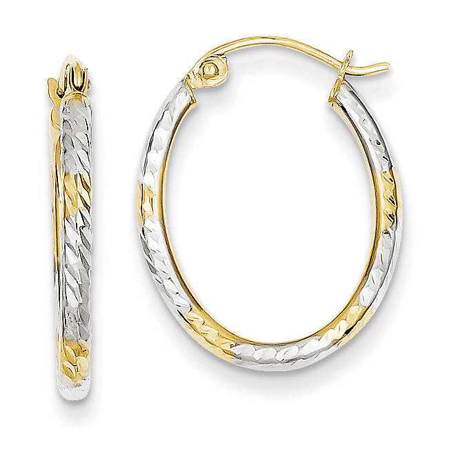 Diamond Cut Patterned Oval Hoop Earrings 10K Gold &amp; Rhodium 10TC371, MPN: 10TC371, 883957528687