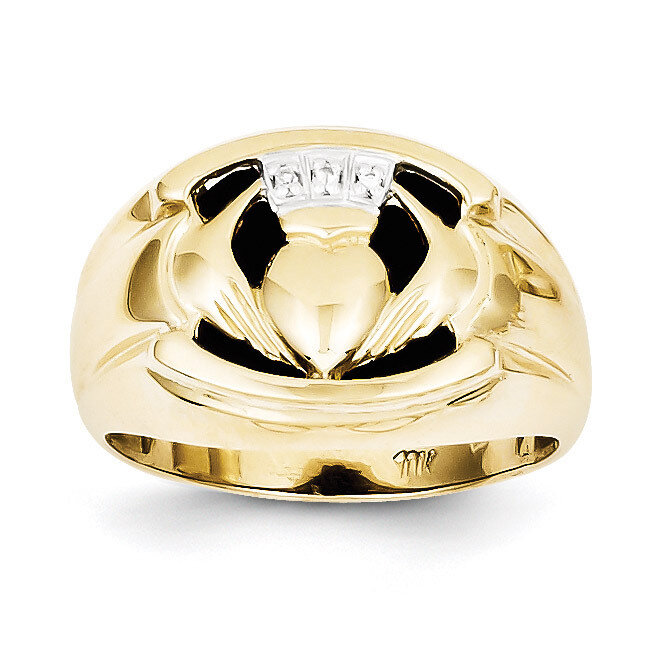 Men's Diamond and Black Onyx Claddagh Ring 10k Gold 10X160