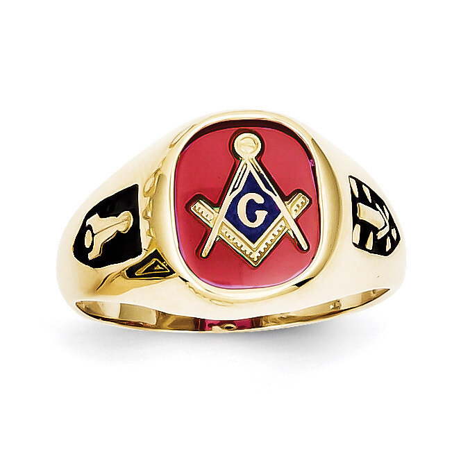Red Acrylic Mens Masonic Ring 10k Gold 10X24