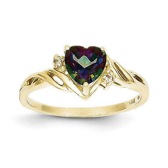 Heart Mystic Fire Topaz & .01ct Diamond Ring 10k Gold 10X57