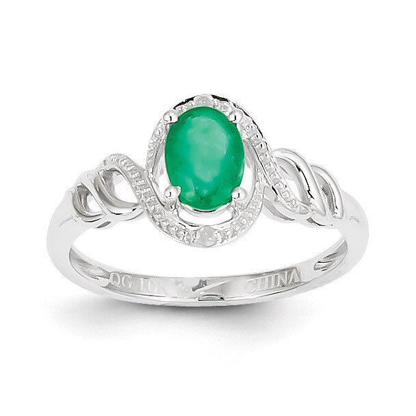 Genuine Emerald Diamond Ring 10k White Gold 10XB314