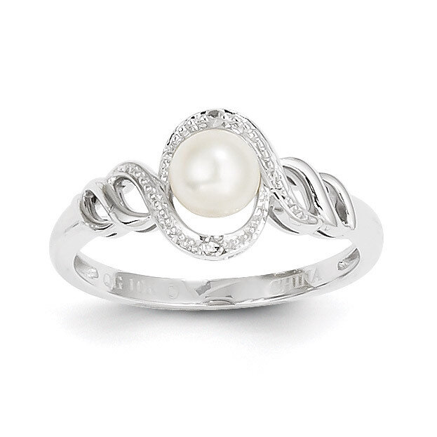 Cultured Pearl Diamond Ring 10k White Gold 10XB315