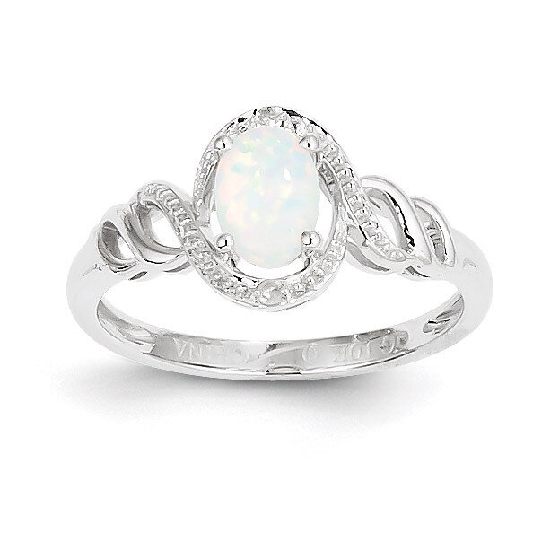 Genuine Opal Diamond Ring 10k White Gold 10XB319