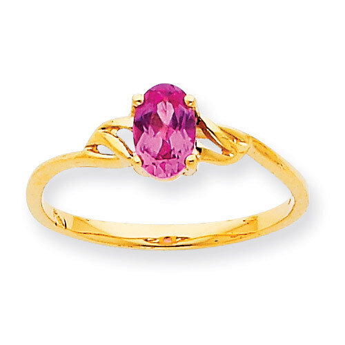 Polished Geniune Pink Tourmaline Birthstone Ring 10k Gold 10XBR139