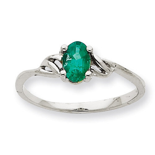 Polished Geniune Emerald Birthstone Ring 10k White Gold 10XBR146