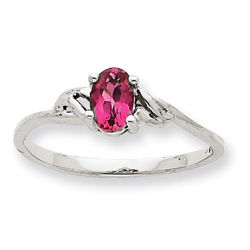 Polished Geniune Pink Tourmaline Birthstone Ring 10k White Gold 10XBR151