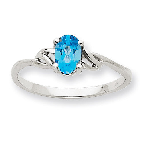 Polished Geniune Blue Topaz Birthstone Ring 10k White Gold 10XBR153