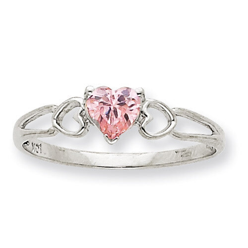 Polished Geniune Pink Tourmaline Birthstone Ring 10k White Gold 10XBR175
