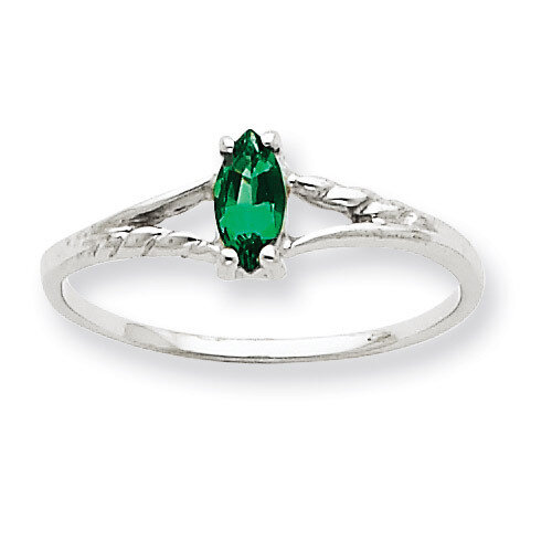 Polished Geniune Emerald Birthstone Ring 10k White Gold 10XBR194