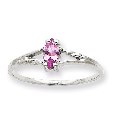 Polished Geniune Pink Tourmaline Birthstone Ring 10k White Gold 10XBR199