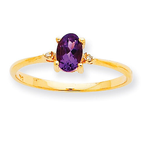 Polished Geniune Diamond & Amethyst Birthstone Ring 10k Gold 10XBR203