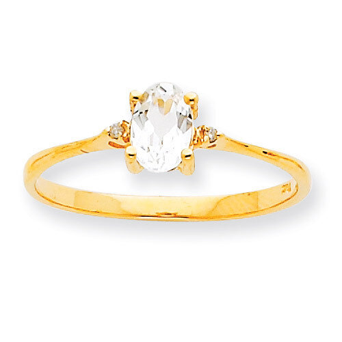 Polished Geniune Diamond & White Topaz Birthstone Ring 10k Gold 10XBR205