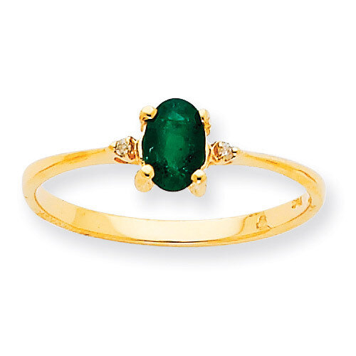 Polished Geniune Diamond & Emerald Birthstone Ring 10k Gold 10XBR206