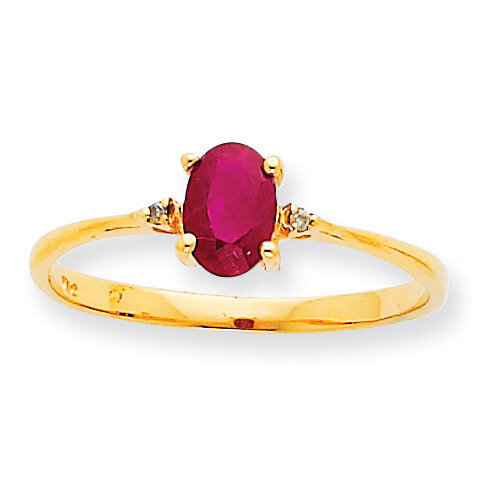 Polished Geniune Diamond & Ruby Birthstone Ring 10k Gold 10XBR208