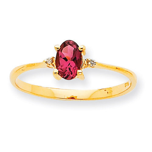 Polished Geniune Diamond & Pink Tourmaline Birthstone Ring 10k Gold 10XBR211