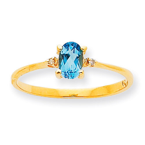 Polished Geniune Diamond & Blue Topaz Birthstone Ring 10k Gold 10XBR213
