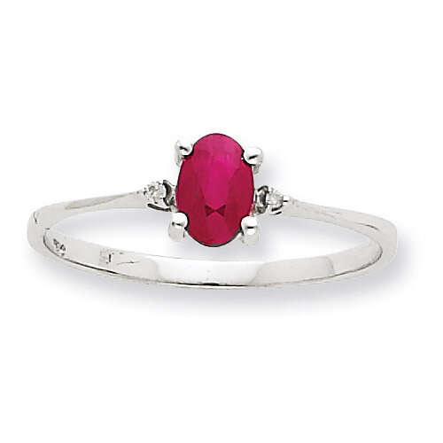 Polished Geniune Diamond & Ruby Birthstone Ring 10k White Gold 10XBR220