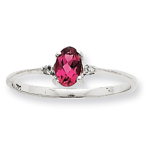 Polished Geniune Dia Pink Tourmaline Birthstone Ring 10k White Gold 10XBR223