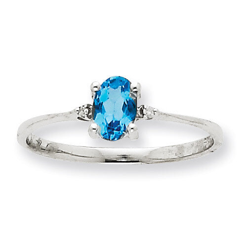 Polished Geniune Diamond Blue Topaz Birthstone Ring 10k White Gold 10XBR225