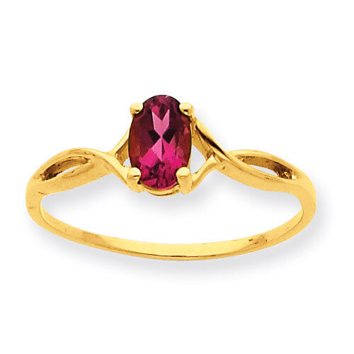 Polished Geniune Pink Tourmaline Birthstone Ring 10k Gold 10XBR235