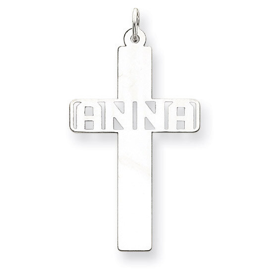 Polished Cross Cut-out Nameplate Anna 10k White Gold 10XNA335W