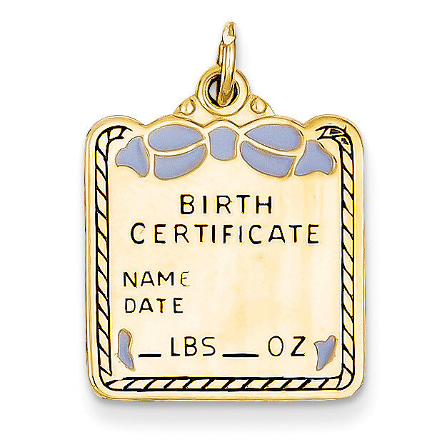 Enameled Blue Engravable Birth Certificate Charm 14k Gold A0364/B, MPN: A0364/B, 883957852904