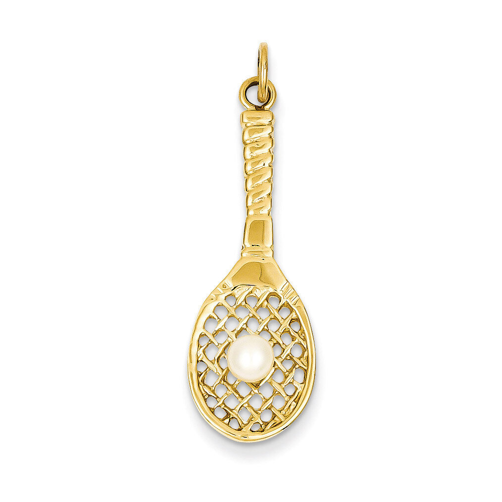 Tennis Racquet with Cultured Pearl Charm 14k Gold A0378