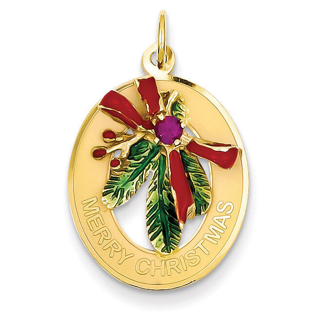 Enameled Mistletoe with Synthetic Stone Charm 14k Gold A0830