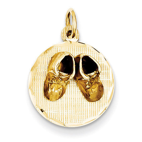 Small Solid Engravable Baby Shoes on Disc Charm 14k Gold A1081/L