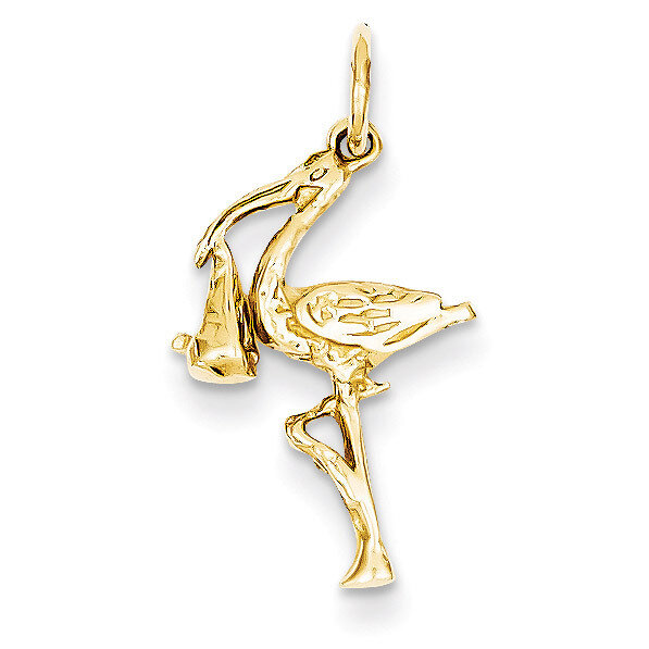3-Dimensional Stork Charm 14k Gold Solid A7101