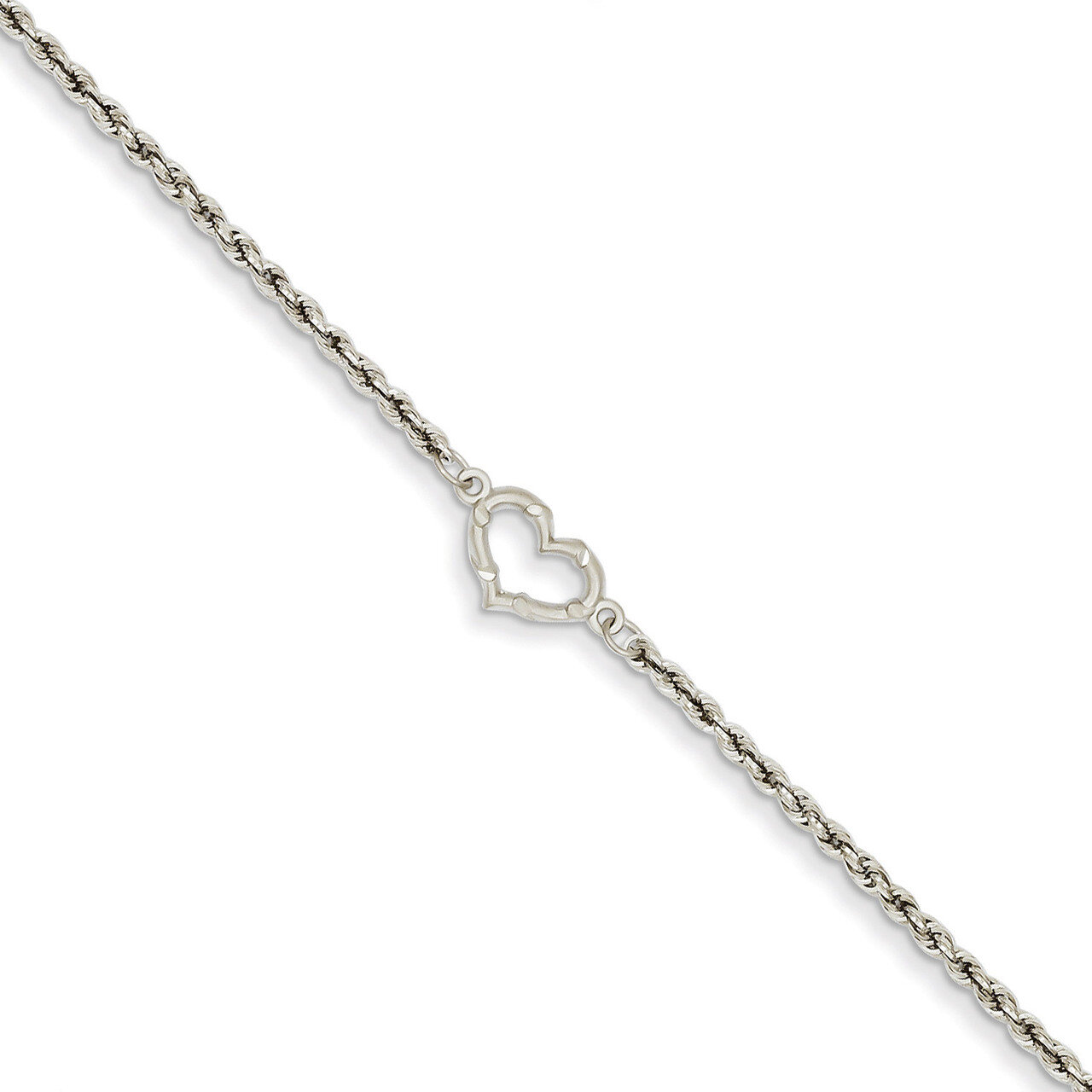 Rope with Heart Anklet 10 Inch 14k White Gold ANK153-10
