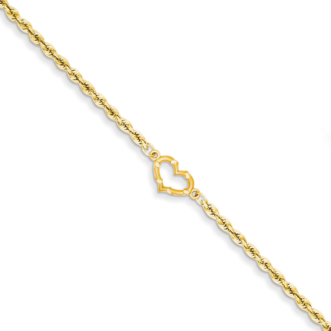 Open Heart Rope Anklet 10 Inch 14k Gold ANK154-10