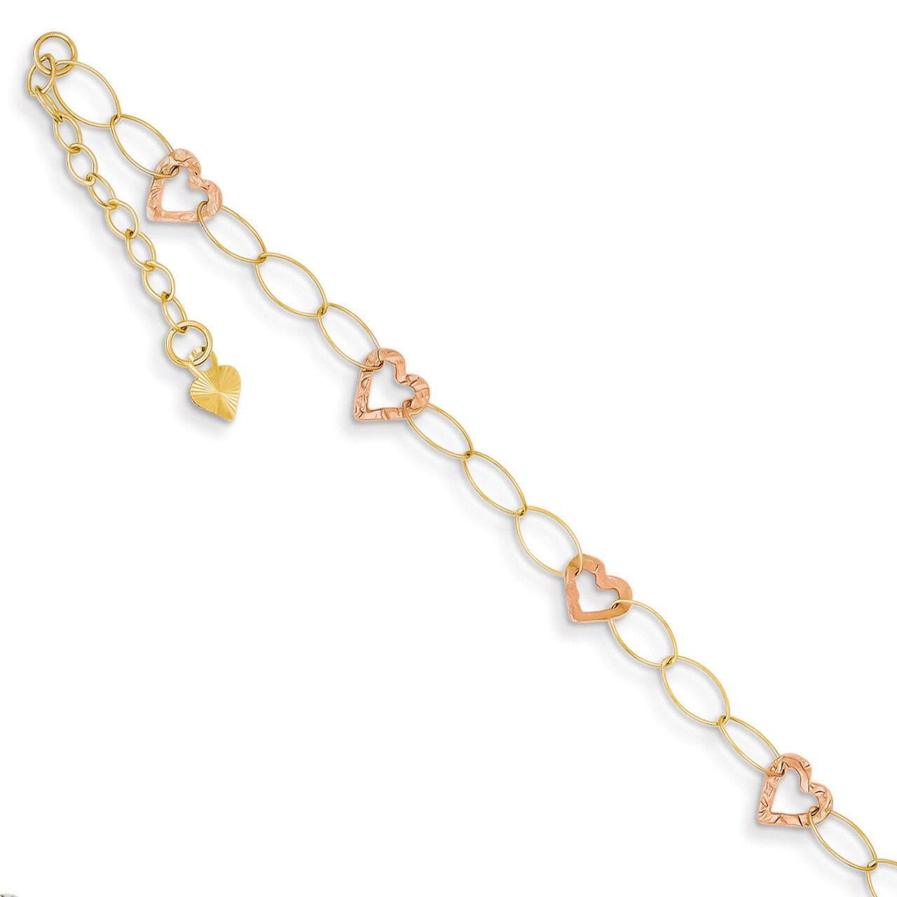 Adjustable Heart with 1 extension Anklet 9 Inch 14k Two-Tone Gold ANK171-9