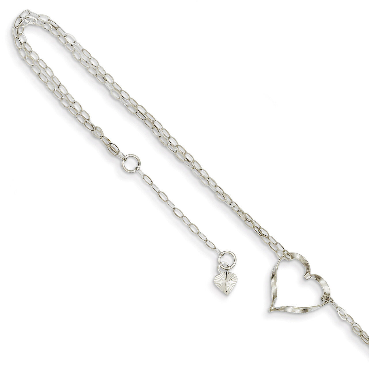 Double Strand Heart Anklet 9 Inch 14k White Gold ANK174-9
