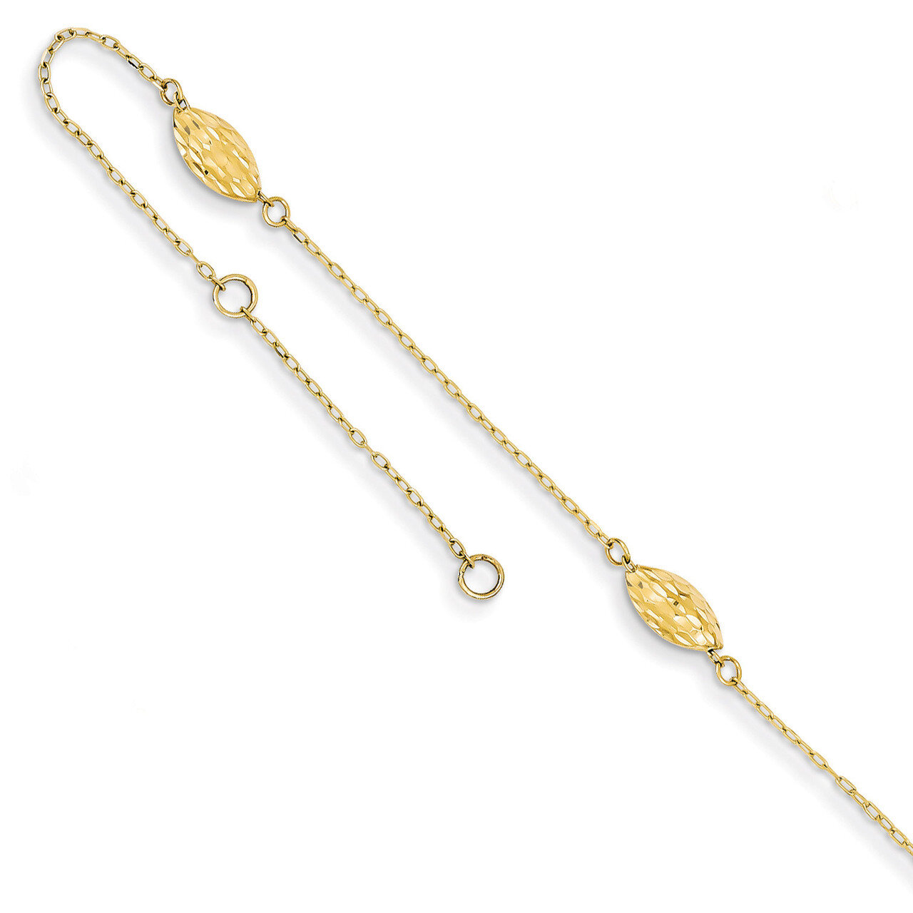 Puffed Rice Bead Anklet 9 Inch 14k Gold Polished ANK180-9