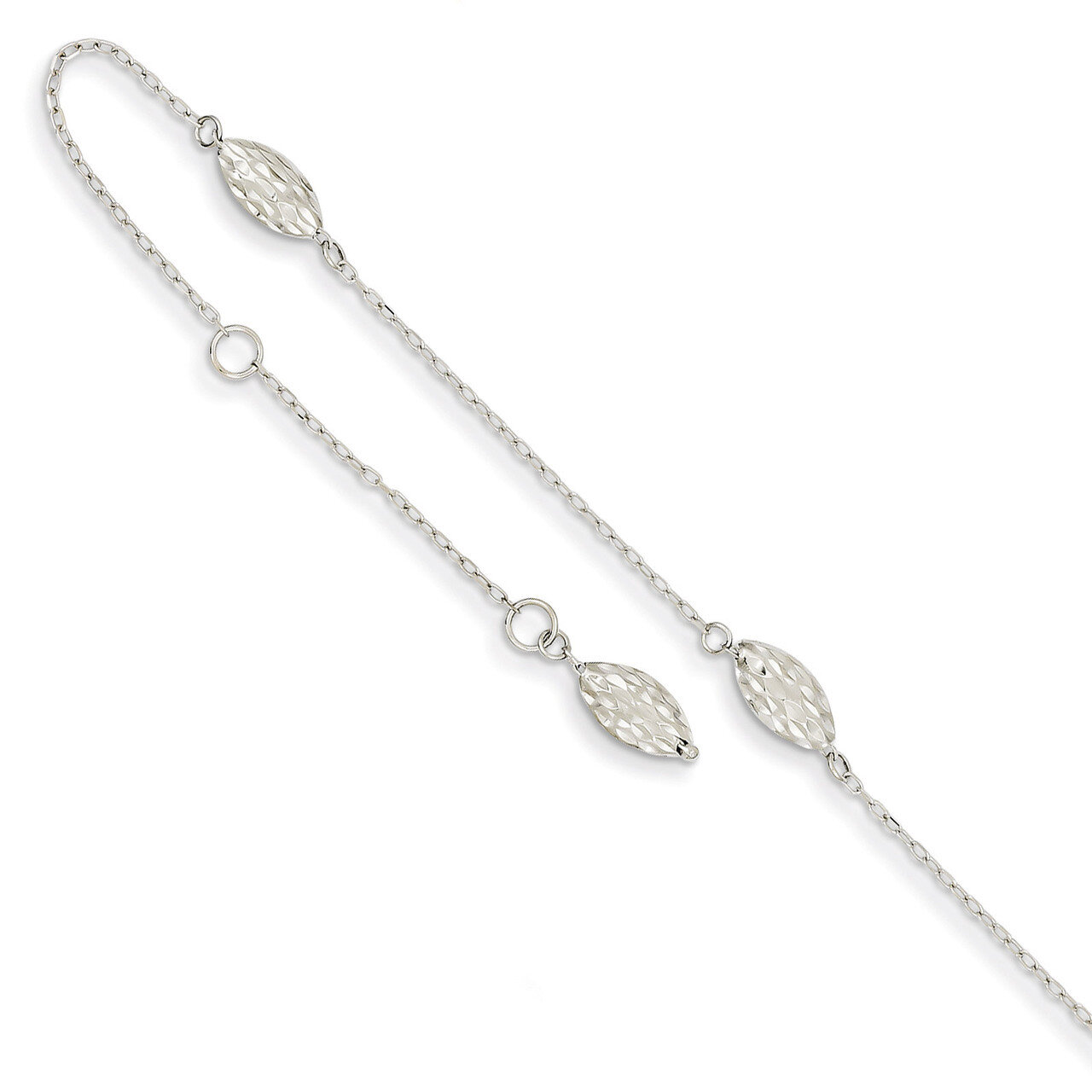 Puffed Rice Bead Anklet 9 Inch 14k White Gold ANK181-9