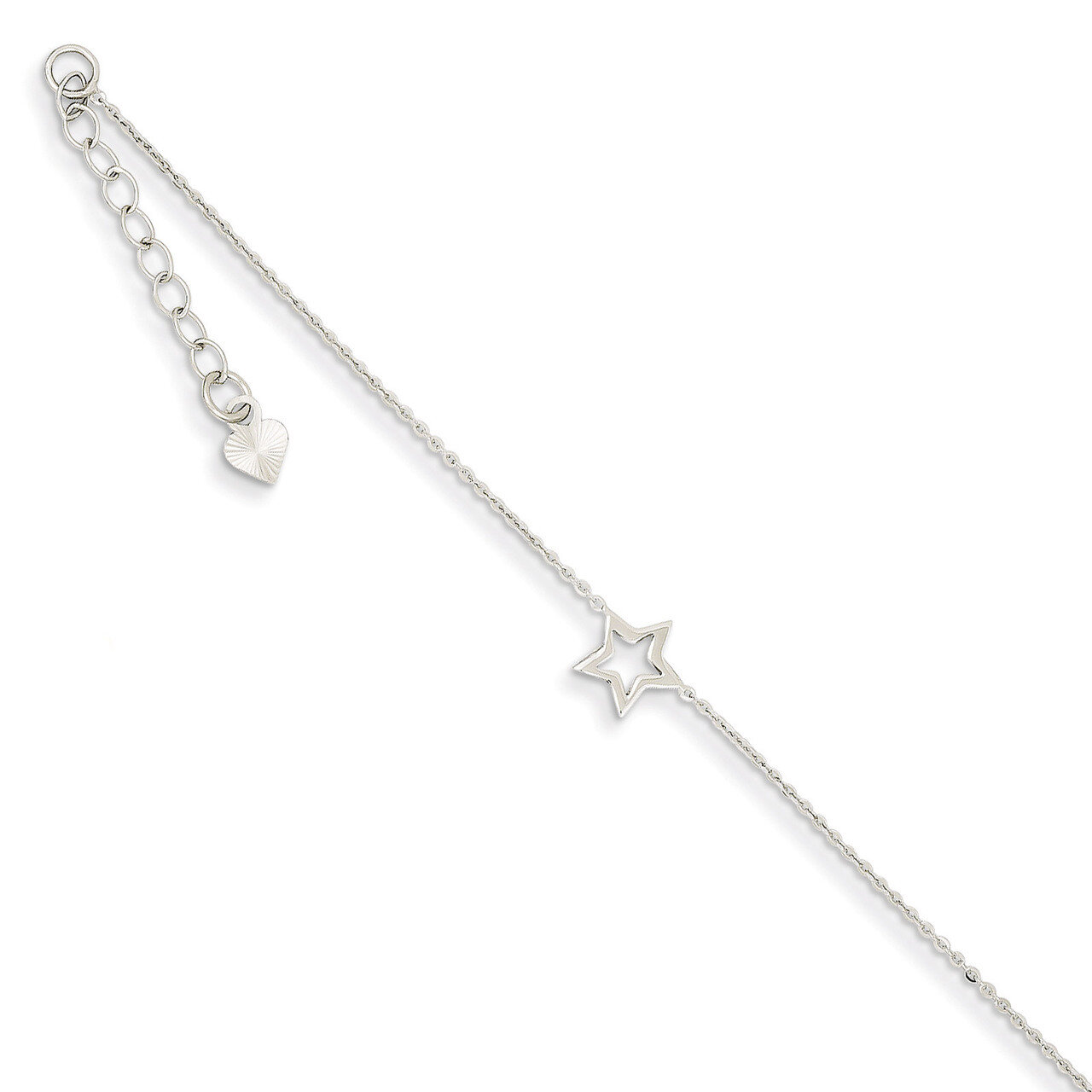 Adjustable Star Anklet 9 Inch 14k White Gold ANK200-9, MPN: ANK200-9, 886774086811
