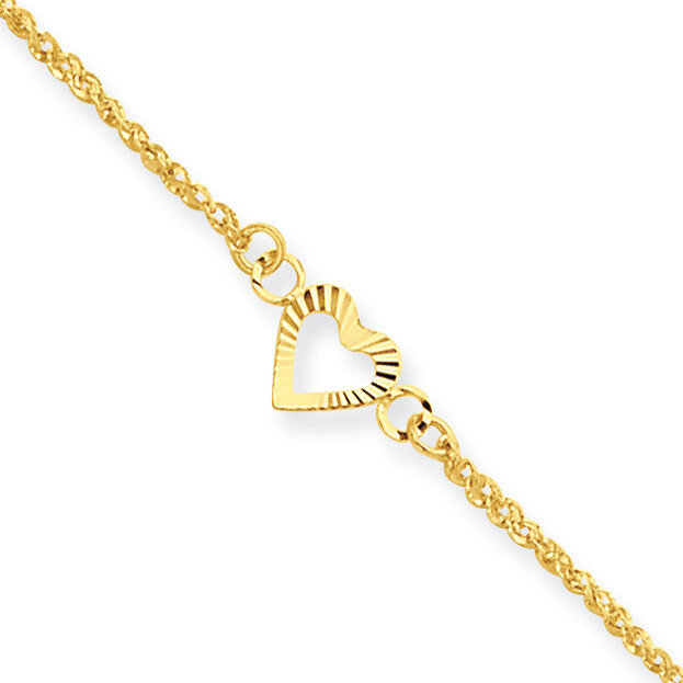 Hearts with 9in 1in ext Anklet 10 Inch 14k Gold Diamond-cut ANK218-10