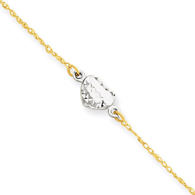 Puff Heart 9in with 1in ext Anklet 10 Inch 14k Two-Tone Gold ANK219-10