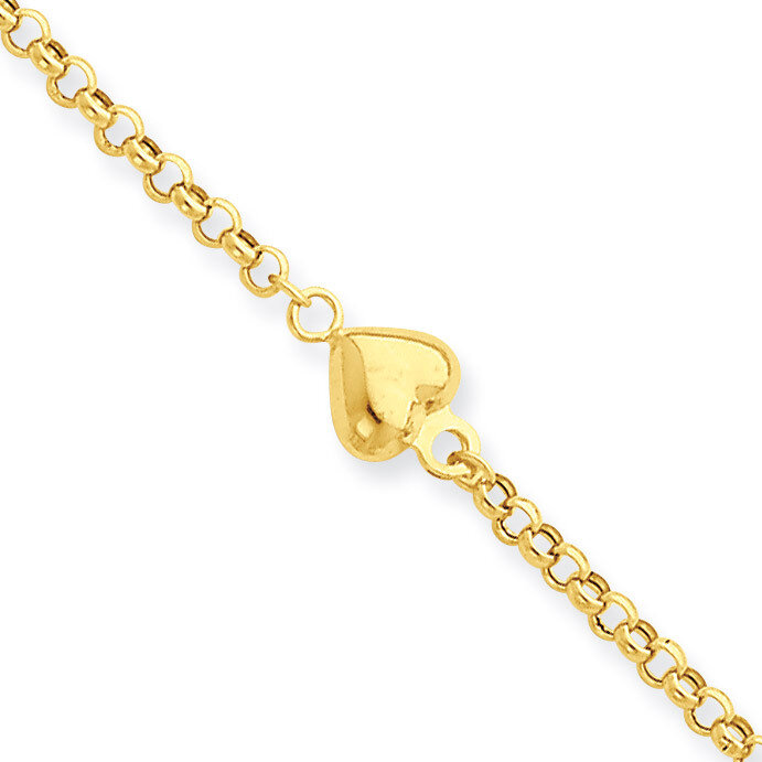 Puff Heart 9in with 1in ext Anklet 10 Inch 14k Gold ANK220-10