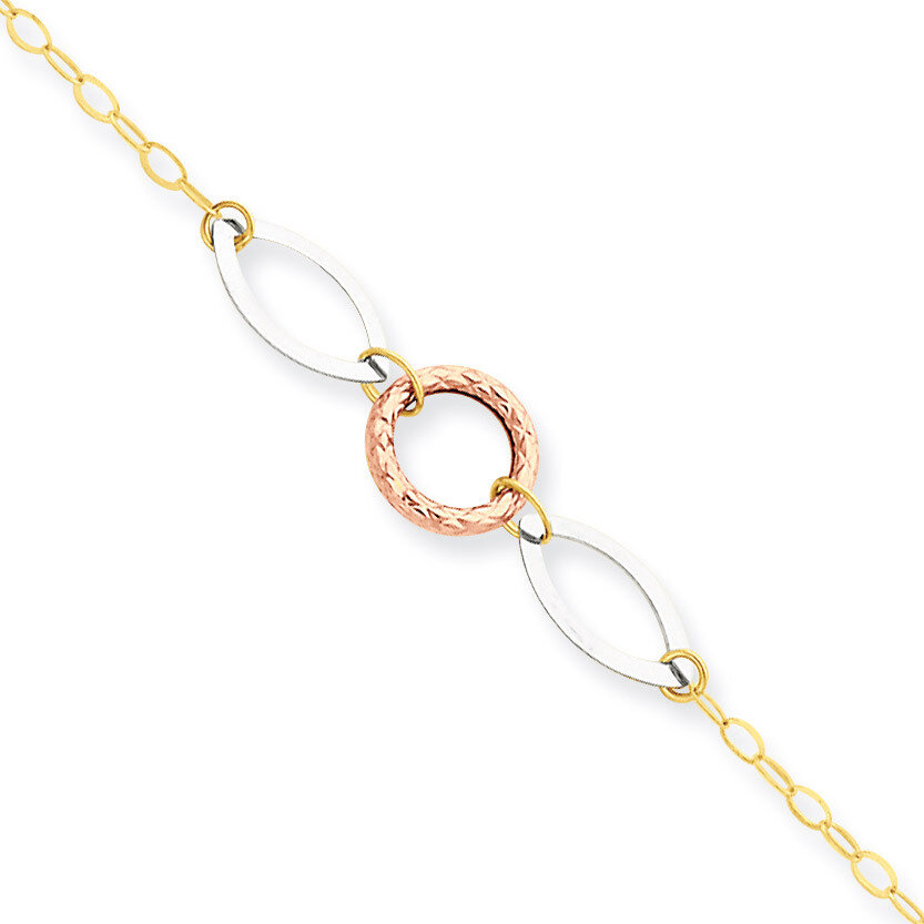 Circle & Oval 9in with 1in ext Anklet 10 Inch 14k Tri-Color Gold ANK222-10