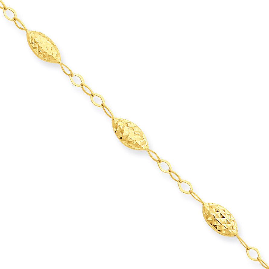 Puff Rice Bead with 1in ext Anklet 10 Inch 14k Gold ANK224-10