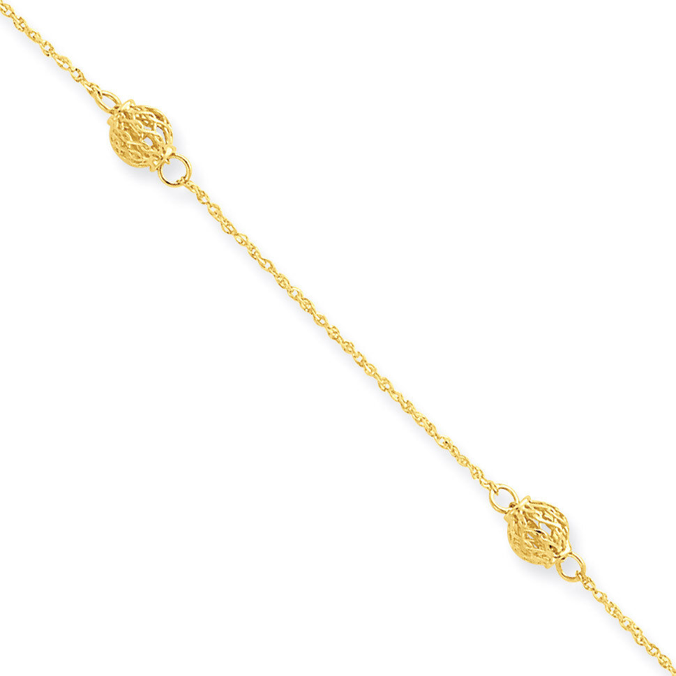 Bead with 1in ext Anklet 10 Inch 14k Gold ANK227-10