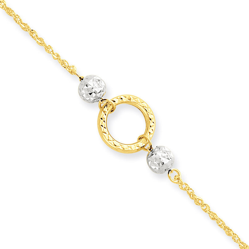 Circle &amp; Bead 9in with 1in ext Anklet 10 Inch 14k Two-Tone Gold ANK228-10